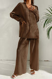 namcoverse Pleated Long Sleeve Single-breasted Shirt Wide Leg Long Pants Set