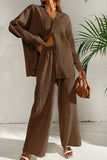 namcoverse Pleated Long Sleeve Single-breasted Shirt Wide Leg Long Pants Set