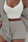 namcoverse Plush Open-Front Hoodie Vest Three Piece Shorts Set