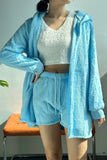 namcoverse Plush Open-Front Hoodie Vest Three Piece Shorts Set