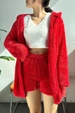 namcoverse Plush Open-Front Hoodie Vest Three Piece Shorts Set