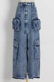 namcoverse Pocket Patchwork Slit A-line Denim Cargo Skirt