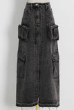 namcoverse Pocket Patchwork Slit A-line Denim Cargo Skirt