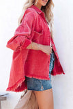namcoverse Pocketed Solid Color Distressed Denim Jacket