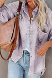 namcoverse Pocketed Solid Color Distressed Denim Jacket