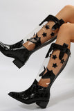 namcoverse Pointed Toe Stitching Star Graphic Chunky Heel Boots