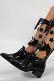 namcoverse Pointed Toe Stitching Star Graphic Chunky Heel Boots