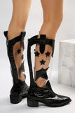 namcoverse Pointed Toe Stitching Star Graphic Chunky Heel Boots