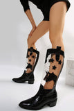 namcoverse Pointed Toe Stitching Star Graphic Chunky Heel Boots