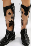 namcoverse Pointed Toe Stitching Star Graphic Chunky Heel Boots