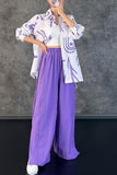 namcoverse Printed Shirt Wide Leg Slit Long Pants Suits