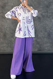 namcoverse Printed Shirt Wide Leg Slit Long Pants Suits