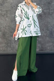 namcoverse Printed Shirt Wide Leg Slit Long Pants Suits