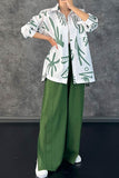 namcoverse Printed Shirt Wide Leg Slit Long Pants Suits