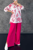 namcoverse Printed Shirt Wide Leg Slit Long Pants Suits