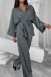 namcoverse Printed Tie-waist Cardigan Long Pants Suits