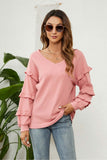 namcoverse Puff Sleeve Ruffled Waffle Tops