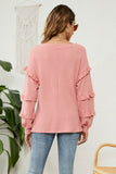 namcoverse Puff Sleeve Ruffled Waffle Tops