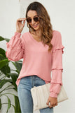 namcoverse Puff Sleeve Ruffled Waffle Tops