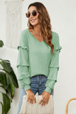 namcoverse Puff Sleeve Ruffled Waffle Tops