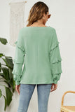 namcoverse Puff Sleeve Ruffled Waffle Tops