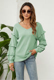 namcoverse Puff Sleeve Ruffled Waffle Tops