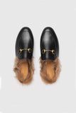 namcoverse Rabbit Fur Lined Leather Loafer Mules