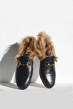 namcoverse Rabbit Fur Lined Leather Loafer Mules