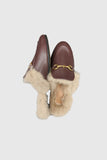 namcoverse Rabbit Fur Lined Leather Loafer Mules