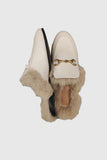 namcoverse Rabbit Fur Lined Leather Loafer Mules