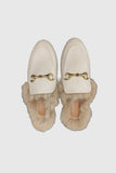 namcoverse Rabbit Fur Lined Leather Loafer Mules