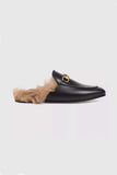 namcoverse Rabbit Fur Lined Leather Loafer Mules