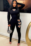 namcoverse Rhinestone Cutout Heart Knit Suits