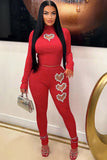 namcoverse Rhinestone Cutout Heart Knit Suits