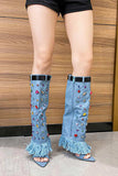 namcoverse Rhinestone Denim High Heel Pointed Toe Boots