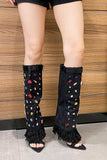 namcoverse Rhinestone Denim High Heel Pointed Toe Boots