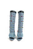 namcoverse Rhinestone Denim High Heel Pointed Toe Boots