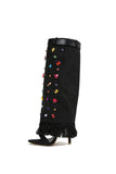 namcoverse Rhinestone Denim High Heel Pointed Toe Boots