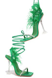 namcoverse Rhinestone Feather Tie-up Square Toe Sandals