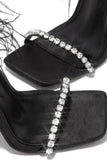 namcoverse Rhinestone Feather Tie-up Square Toe Sandals