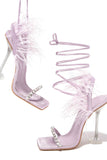 namcoverse Rhinestone Feather Tie-up Square Toe Sandals