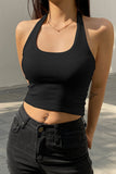 namcoverse Ribbed Solid Color Halter Crop Top