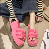 namcoverse-Square Head Platform Slippers Belt Buckles Corduroy Open-toe Women Sandals Summer New  Designer Shoes Fashion Wedge Sandals