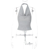 namcoverse namcoverse-Sexy Tank Top Shiny Silver Silk Reflective Halter Crop Tops Women Bandage Backless Camisole Female Sleeveless Cropped Vest