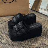 namcoverse-Square Head Platform Slippers Belt Buckles Corduroy Open-toe Women Sandals Summer New  Designer Shoes Fashion Wedge Sandals