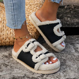 namcoverse Women's Slippers Fur Plush Platform Wear Non-slip Slippers Casual Fashion Pin Buckle Roman Flip-flops Winter New Style