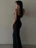 namcoverse Tossy Lace Hollow Out Backless Maxi Dress Slim V-Neck See-Through High Street Summer Elegant Party Dress Fashion Slim Dress 2023