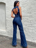 namcoverse- Backless Heart Cutout Bodycon Jumpsuit For Women Casual Sleeveless Slim One-Piece Outfits Retro Denim Jumpsuits New