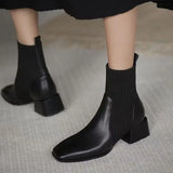 namcoverse namcoverse-2023 Autumn Winter Ankle Socks Shoes Plush Women Boots Size 42 43 Knitted Short Boots Square Toe Retro High Heels Botas De Mujer