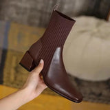 namcoverse namcoverse-2023 Autumn Winter Ankle Socks Shoes Plush Women Boots Size 42 43 Knitted Short Boots Square Toe Retro High Heels Botas De Mujer